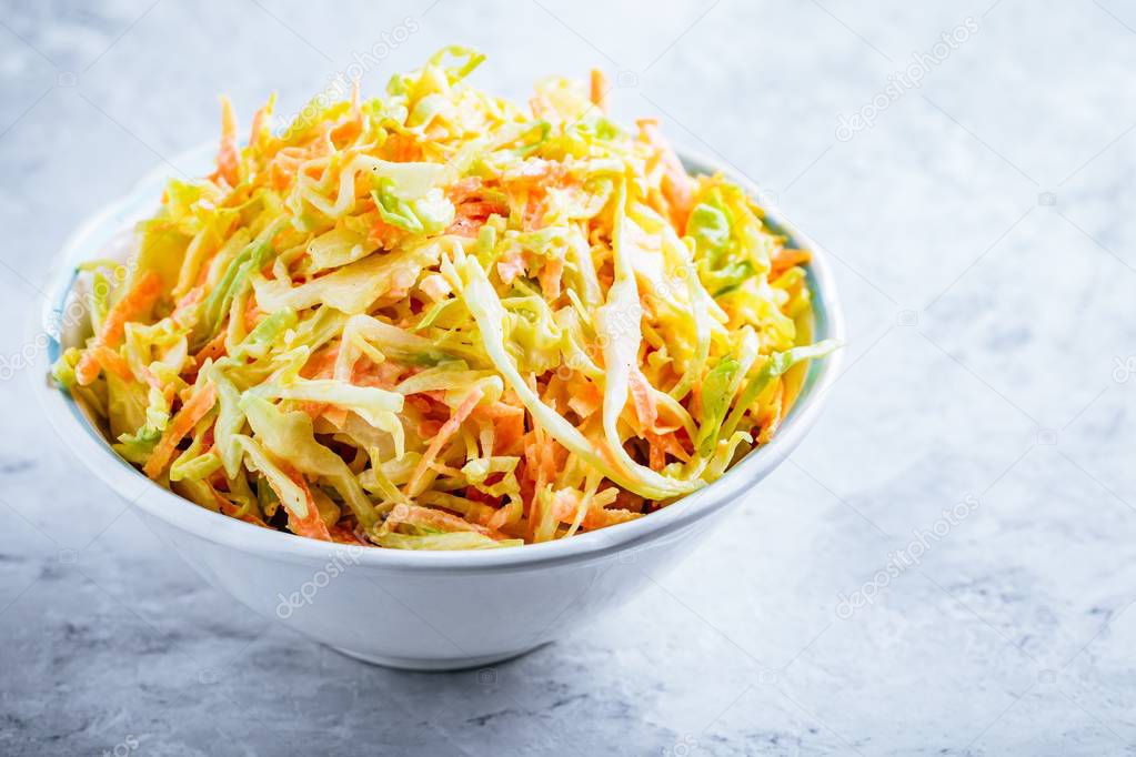 Homemade Coleslaw salad with white cabbage, carrots and mayonnaise dressing