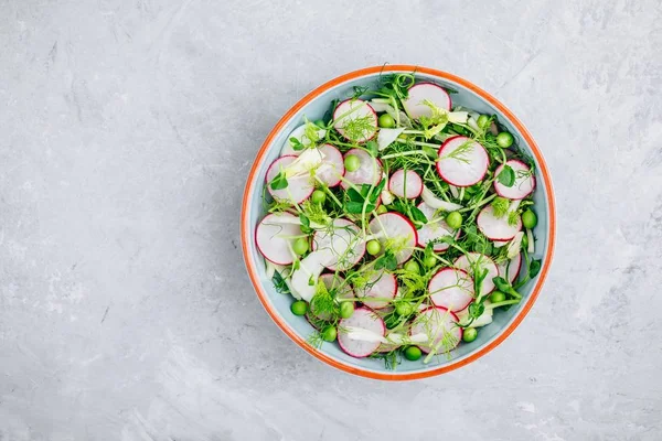 Свежий летний салат из фенхеля с гороховыми побегами и редиской — стоковое фото