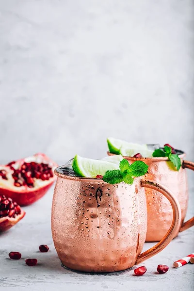 Iced Cold Moscow Mule cocktail with lime and pomegranate — Stock Photo, Image