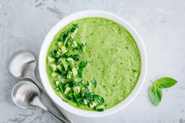 Gazpacho Pepino Sopa Verão Fresca Fresca Vista Superior — Fotografia de Stock