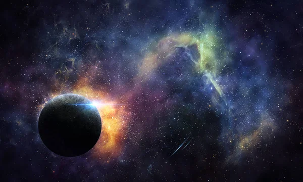 Abstrakt Bakgrund Rymdfärgad Nebulosa Stjärnor Och Planeten Rymden — Stockfoto