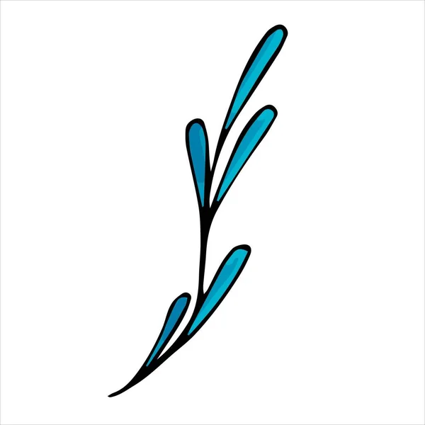 ドードル型ベクトル要素柄緑の可愛い小枝と葉 ぬり絵 — ストックベクタ