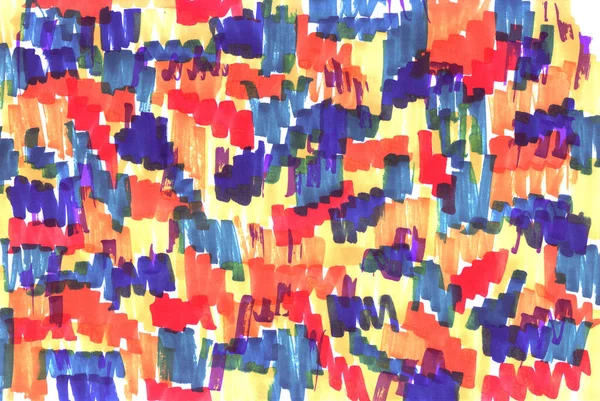 Odręczne Abstrakcyjne Tło Żywych Materiałów Wzór Jasne Kolorowe Plamy Markerów — Zdjęcie stockowe