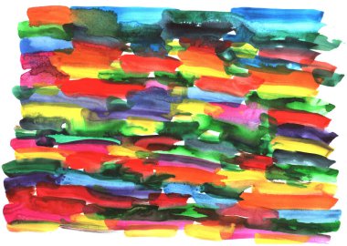 Yaşayan materyaller, desenler, parlak suluboya renk noktaları, yatay vuruşlar ile serbest özet bir arkaplan