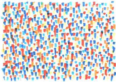 Canlı materyaller, şablon, işaretli parlak renk vuruşları, beyaz arkaplanda mavi ve turuncu noktalar ile özet bir arkaplan