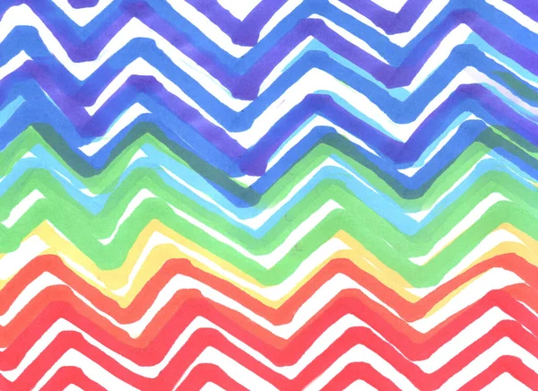 freehand abstract background with live materials, pattern, bright colored rainbow iridescent zigzags with markers