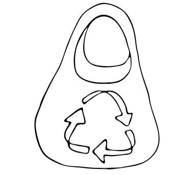 Markette çevre dostu yeniden kullanılabilir alışveriş torbası, karalama vektörü unsuru, siyah ana hatlar.