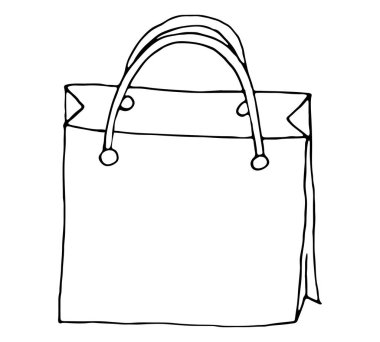 Market alışveriş poşeti, karalama stili vektör ögesi, siyah taslak