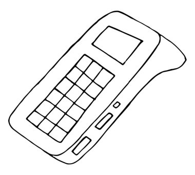 Banka tarafından nakit dışı ödeme için makine, bir mağazada kredi kartları, karalama biçiminde vektör ögesi, siyah ana hatlı