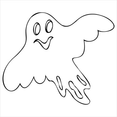Sevimli hayalet boyama kitabı, cadılar bayramı kutlaması için vektör karalama ögesi siyah ana hatlı