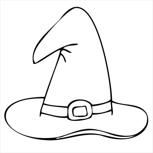 Chapeau Sorcière Pointu Large Bord Chapeau Sorcière Élément Vectoriel Doodle — Image vectorielle