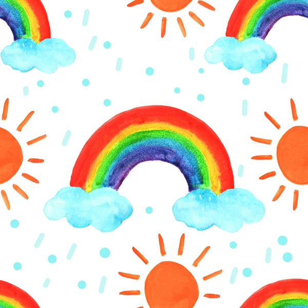 Colore Arcobaleno Arancio Sole Acquerello Bambini Che Disegnano Uno Sfondo — Foto Stock