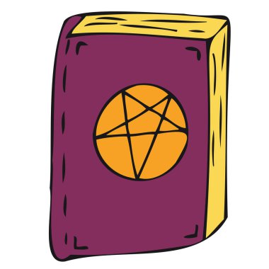 Cadı ya da büyücü büyü kitabı, Cadılar Bayramı kutlaması için vektör karalama ögesi, renk çizimi