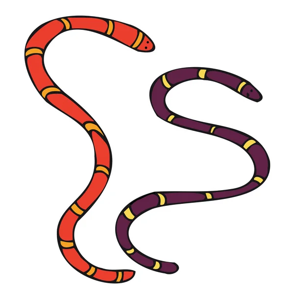可怕的蛇或蠕虫 矢量涂鸦元素之间庆祝之间的涂鸦风格 彩色插图 — 图库矢量图片