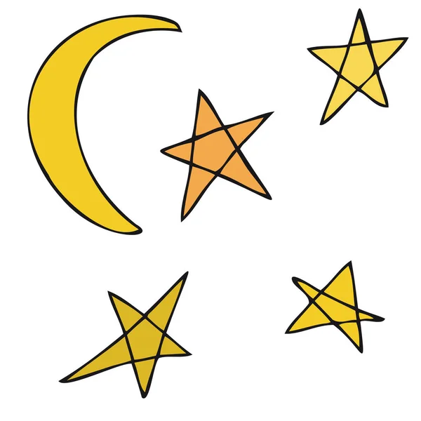 Lua Estrelas Criança Desenho Vetor Doodle Elemento Para Halloween Celebração — Vetor de Stock
