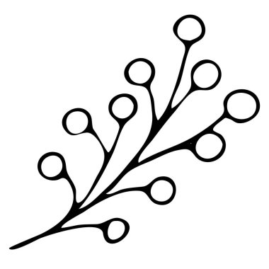 Çilek filizi, el yazması çizim, karalama stilinde vektör ögesi, boyama kitabı, siyah çizim