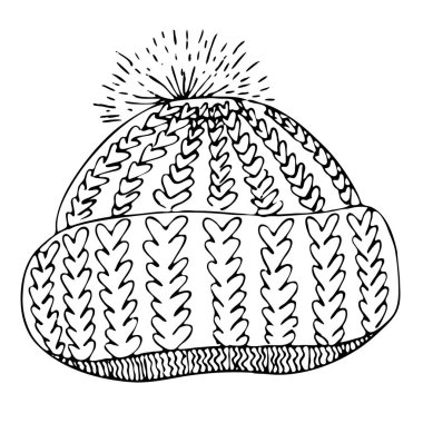 Pompalı, el yazması çizimli, vektör karalama elementi, boyama kitabı, siyah çizgili bir şapka.