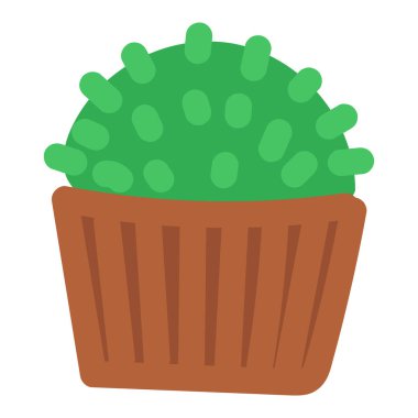 Kahverengi bir tencerede kaktüs bitkisi, düz basit bir şekilde vektör elementi, çocuklar resim çiziyor.