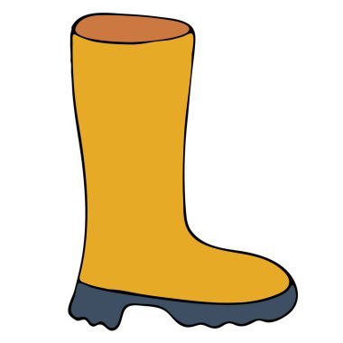 Sonbahar için parlak sarı lastik çizme, serbest çizim, vektör karalama elementi, siyah çizim