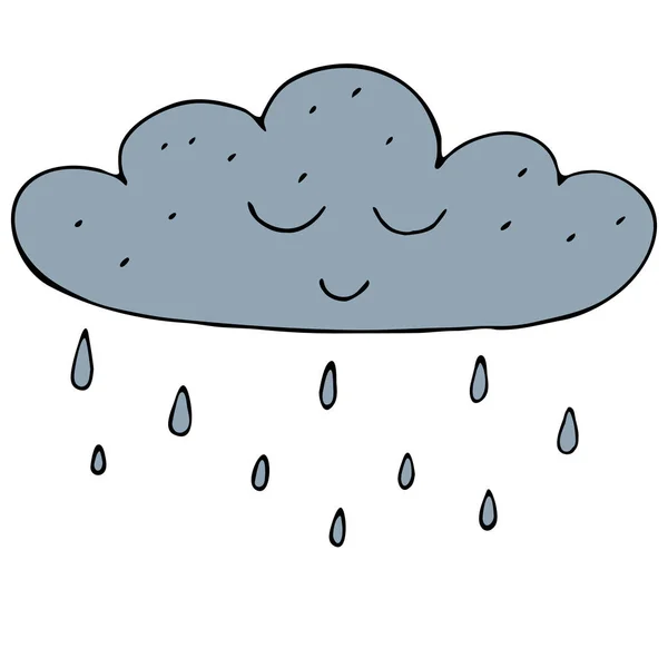 Aranyos Kék Őszi Felhő Esőcseppek Szabadkézi Rajz Vektor Doodle Stílus — Stock Vector