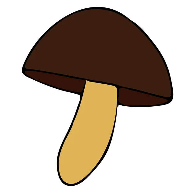 带褐色帽子的野蘑菇 矢量涂鸦元素 黑色轮廓 — 图库矢量图片