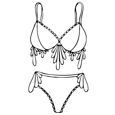 Kadın seksi iç çamaşırı seti. Sütyen ve külot. Karalama stilinde vektör elementleri.