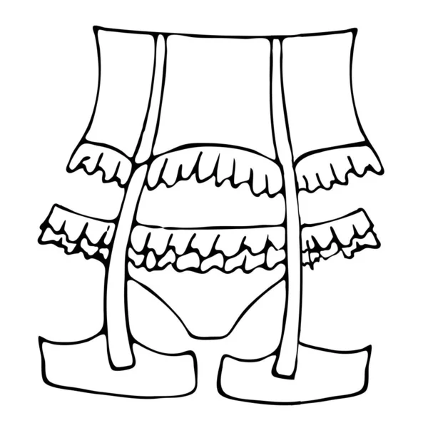 一套性感的女式内衣裤 带长袜腰带的蕾丝内裤 带有黑色轮廓的涂鸦风格矢量元素 — 图库矢量图片