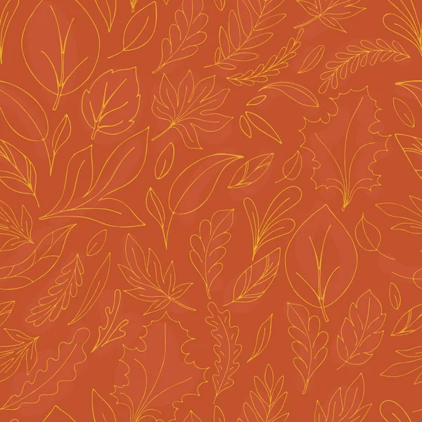 Foglie Ramoscelli Doodle Autunnali Con Alberi Gialli Sfondo Arancione Stile — Vettoriale Stock