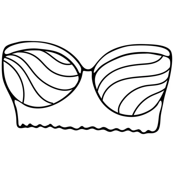一套性感的女式内裤 泳衣顶部 带有黑色轮廓的涂鸦风格矢量元素 — 图库矢量图片