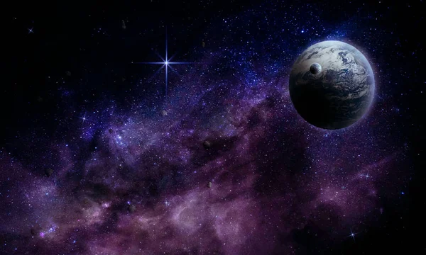 Spațiu Abstract Ilustrație Imagine Planetă Frumoasă Într Nebuloasă Luminoasă Stele — Fotografie, imagine de stoc