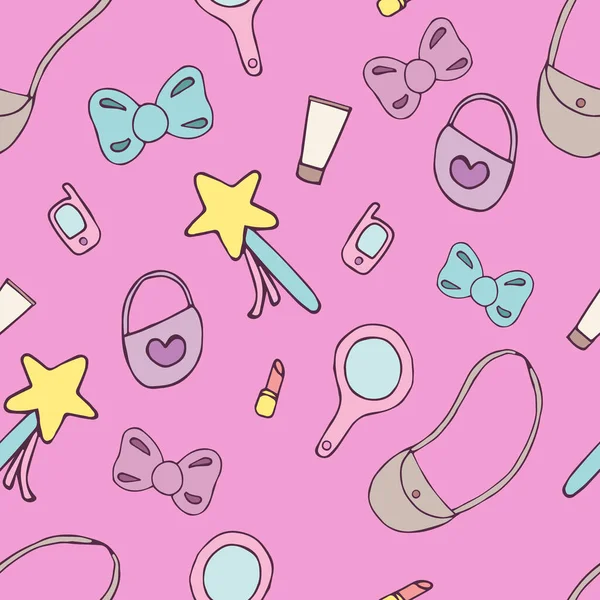 Cute Items Womens Baby Bag Cosmetics Cream Mirror Phone Bow — Stock Vector