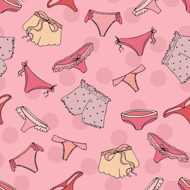 seksi iç çamaşırı - iç çamaşırı, tanga, karalama tarzında kadınlar için şort, açık pembe arka planda vektörsüz desen