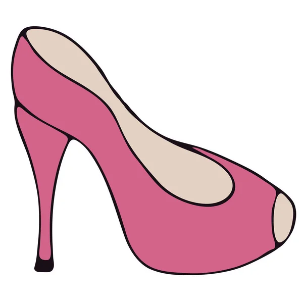 Туфли Высоких Каблуках Розовые Каракули Векторный Элемент Черным Контуром — стоковый вектор