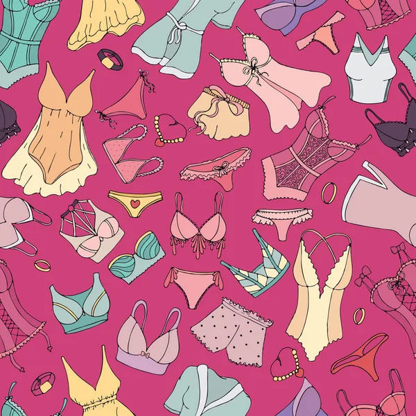 Sexy Unterwäsche Für Frauen Doodle Stil Vektornahtloses Muster Auf Leuchtend — Stockvektor