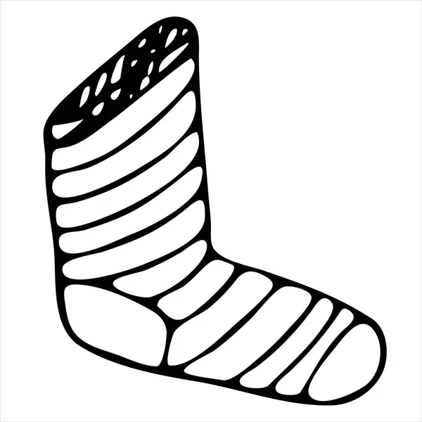 Striped Sock Cute Doodles Coloring Book Doodle Style Vector Element — Stock Vector