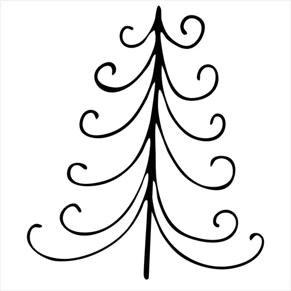 クリスマスと新年のための抽象的なクリスマスツリー かわいい冬のドア ぬり絵 ドアスタイルベクトル要素 — ストックベクタ