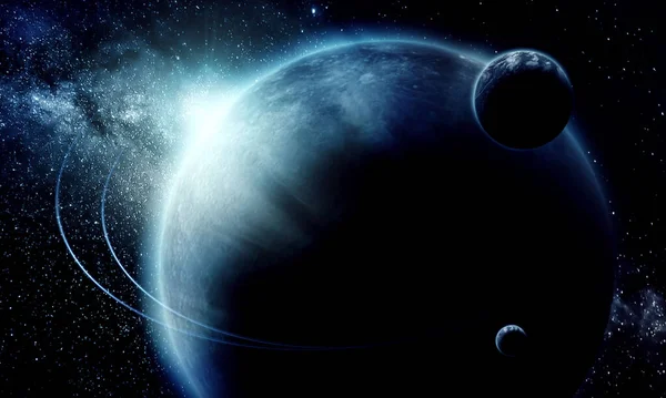 Blå Planet Rymden Bland Skenet Stjärnor Och Nebulosor Abstrakt Utrymme — Stockfoto