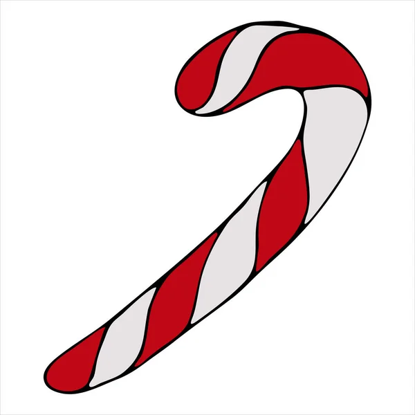 Rode Witte Suikerriet Kersttraktatie Schattige Winterkrabbels Vectorset Van Doodle Style — Stockvector