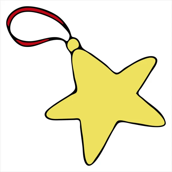 Roztomilý Vánoční Stromeček Dekorace Žlutá Hvězda Červené Stuze Roztomilé Zimní — Stockový vektor