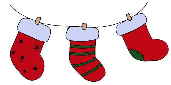 Kerst Slinger Van Sokken Voor Geschenken Rode Groene Kleur Schattige — Stockvector