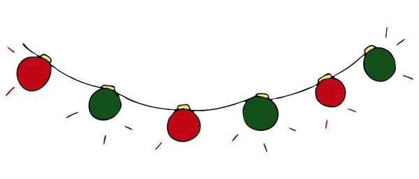 Kerst Slinger Van Rode Groene Ballen Schattige Winter Doodles Vector — Stockvector