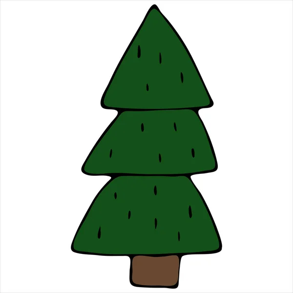 Абстрактное Декоративное Зеленое Дерево Милые Зимние Каракули Векторный Набор Элементов — стоковый вектор