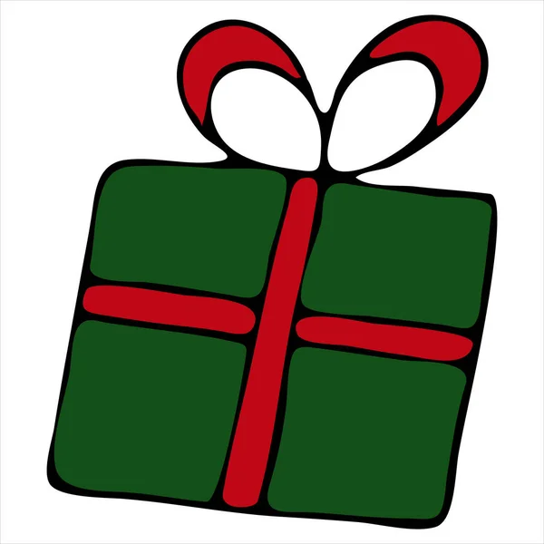 Zelená Červená Krabice Dárky Nový Rok Vánoce Roztomilé Zimní Čmáranice — Stockový vektor