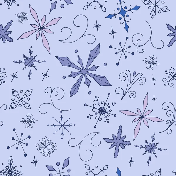 Милые Зимние Снежинки Мороз Голубом Фоне Милые Зимние Каракули Векторный — стоковый вектор
