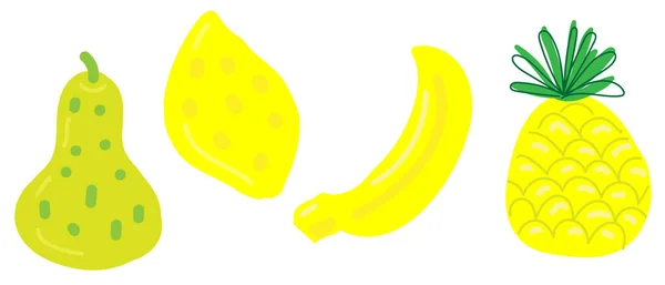 Conjunto Frutas Amarillas Pera Limón Plátano Piña Elemento Color Vectorial — Vector de stock