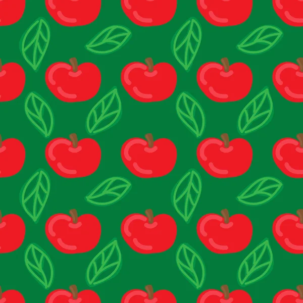 Manzana Roja Con Hojas Sobre Fondo Verde Brillante Vector Verano — Vector de stock