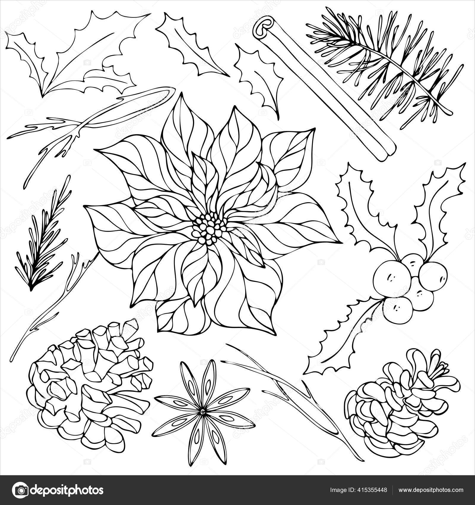 새해와 크리스마스를 세티아 솔방울 스타일의 스톡 벡터 - ©MargarRita 415355448, image size:1600x1700