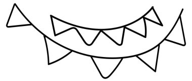 Doğum günü üçgeni çelengi, boyama kitabı, karalama stili vektör ögesi, çocuklar için sevimli çizim