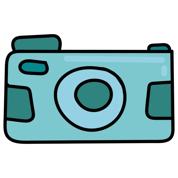 Cute Blue Camera Vector Color Element Doodle Style Cute Drawing — Stock Vector
