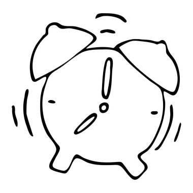 Alarm saat simgesi, karalama biçiminde vektör ögesi, boyama kitabı, izole nesne